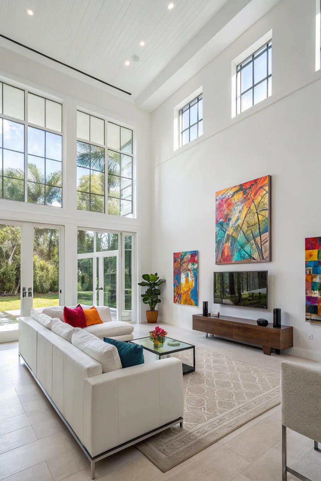 Bright white walls make a perfect canvas for art and decor.