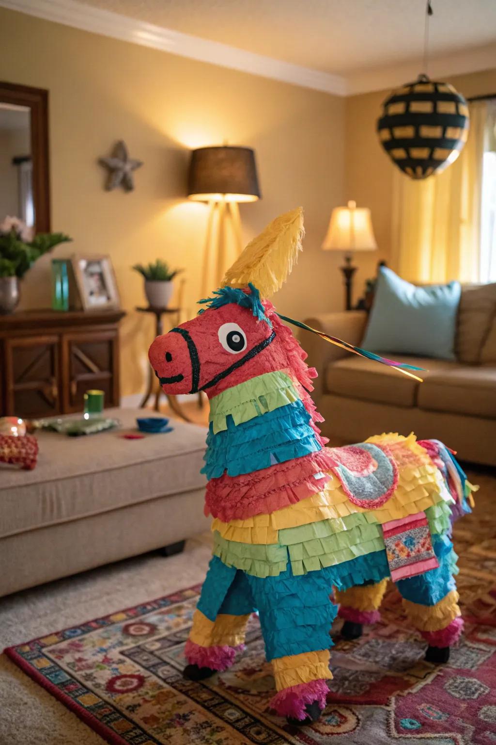 A playful papier-mâché animal pinata, adding charm to any celebration.