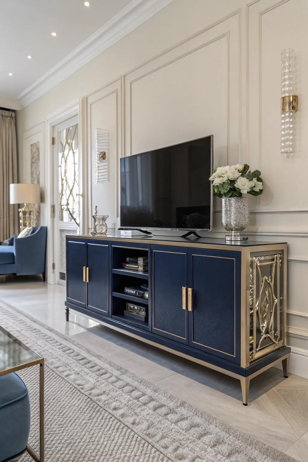 Navy blue adds depth and sophistication to your TV stand.