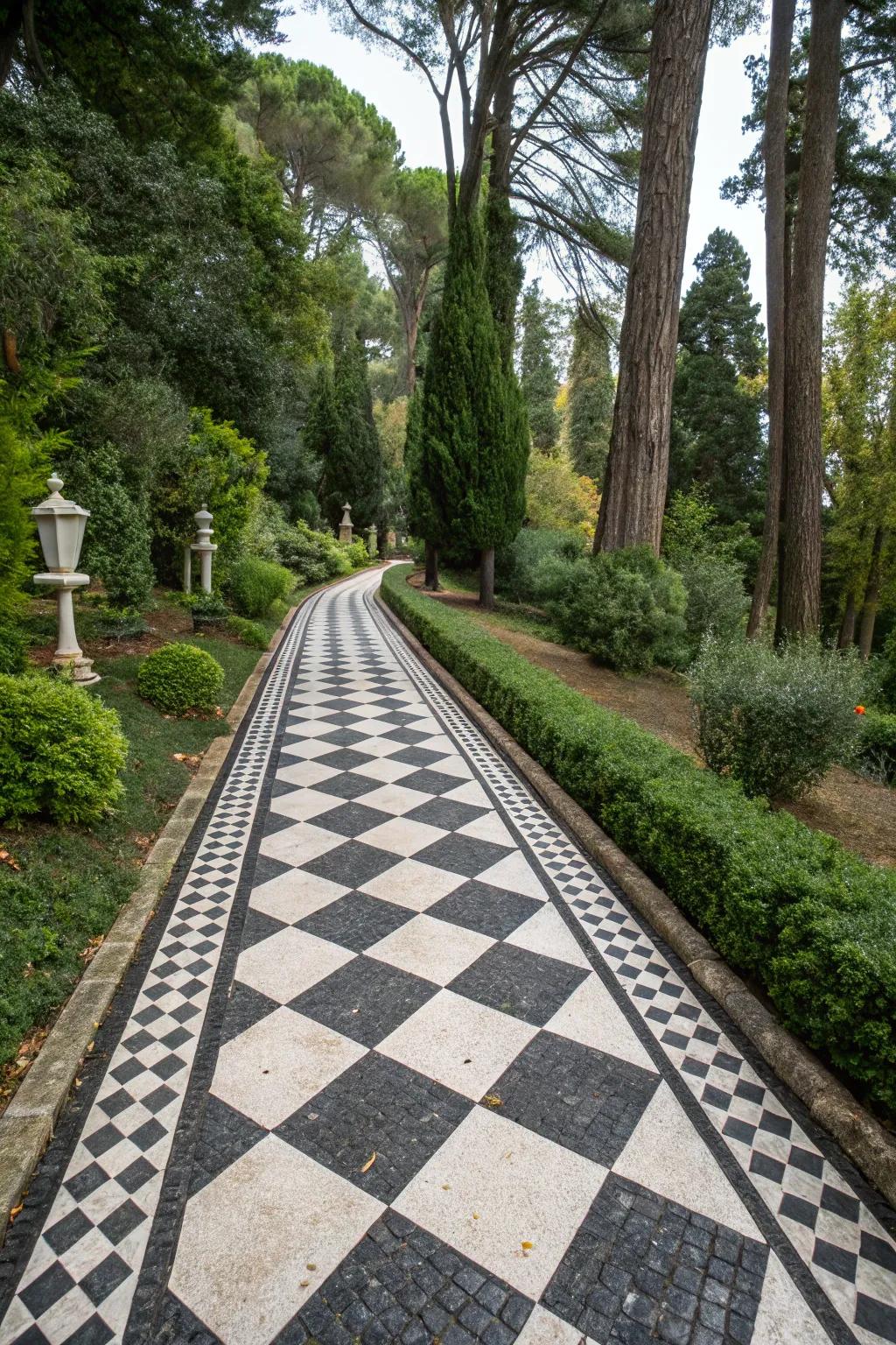 A bold checkerboard pattern brings a classic look to your concrete path.