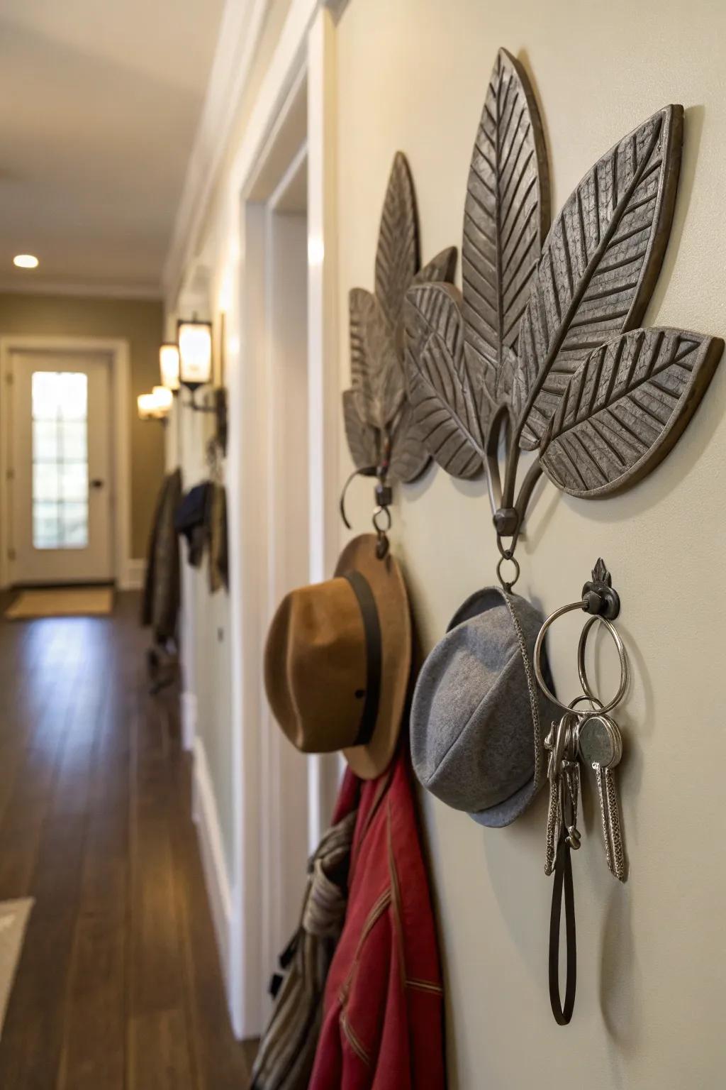 Whimsical pewter hooks add charm and functionality to any wall.