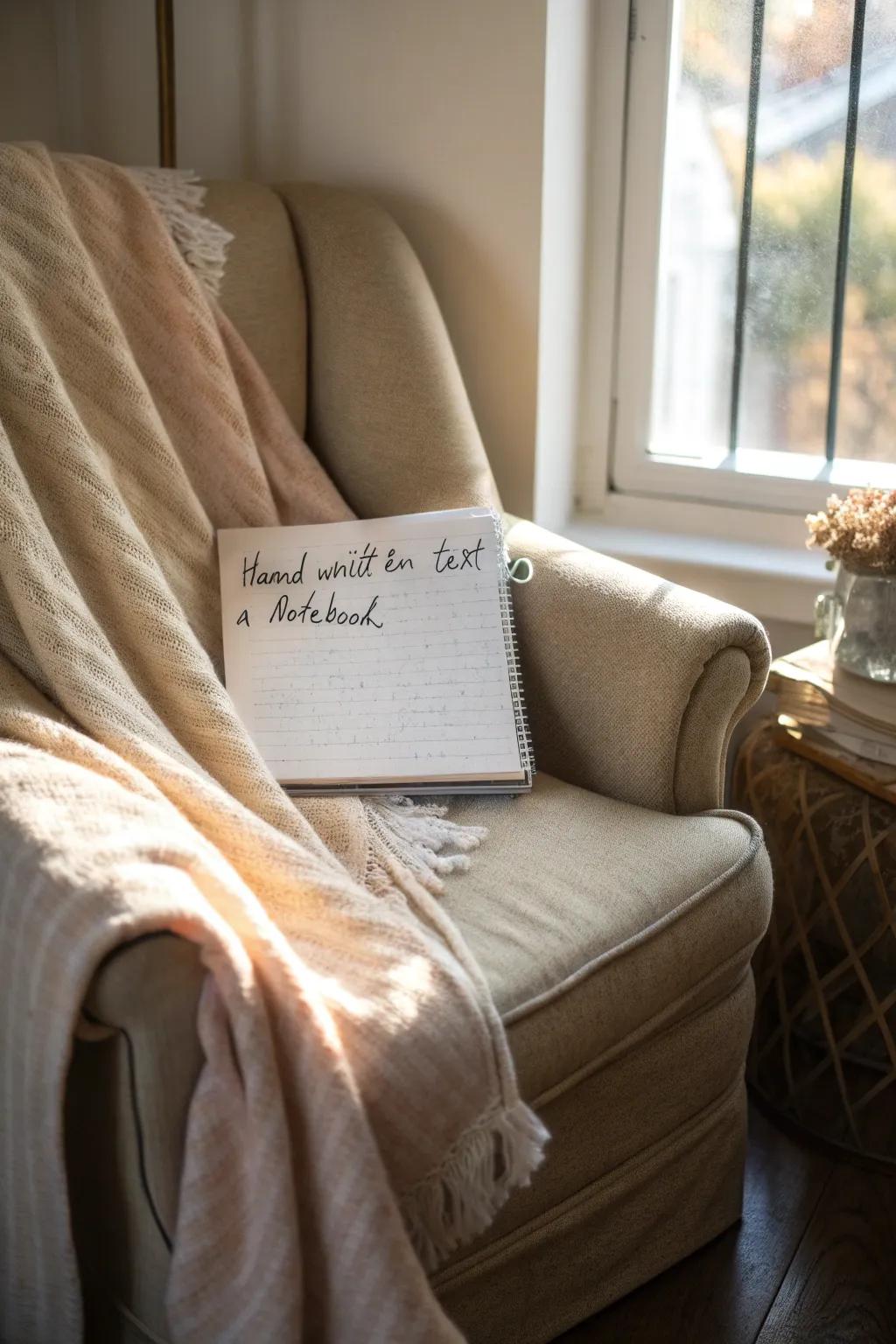 A cozy blanket featuring a heartfelt handwritten message.