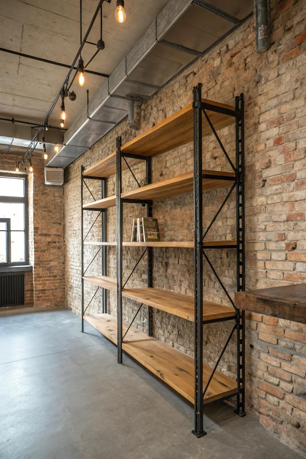 Industrial-style wooden shelf brackets with a touch of metal for an urban edge.