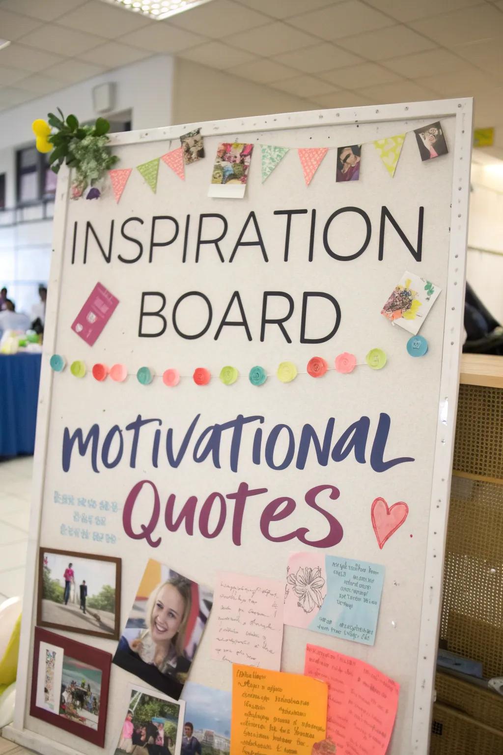 An inspiration board adorned with handwritten and printed motivational quotes.