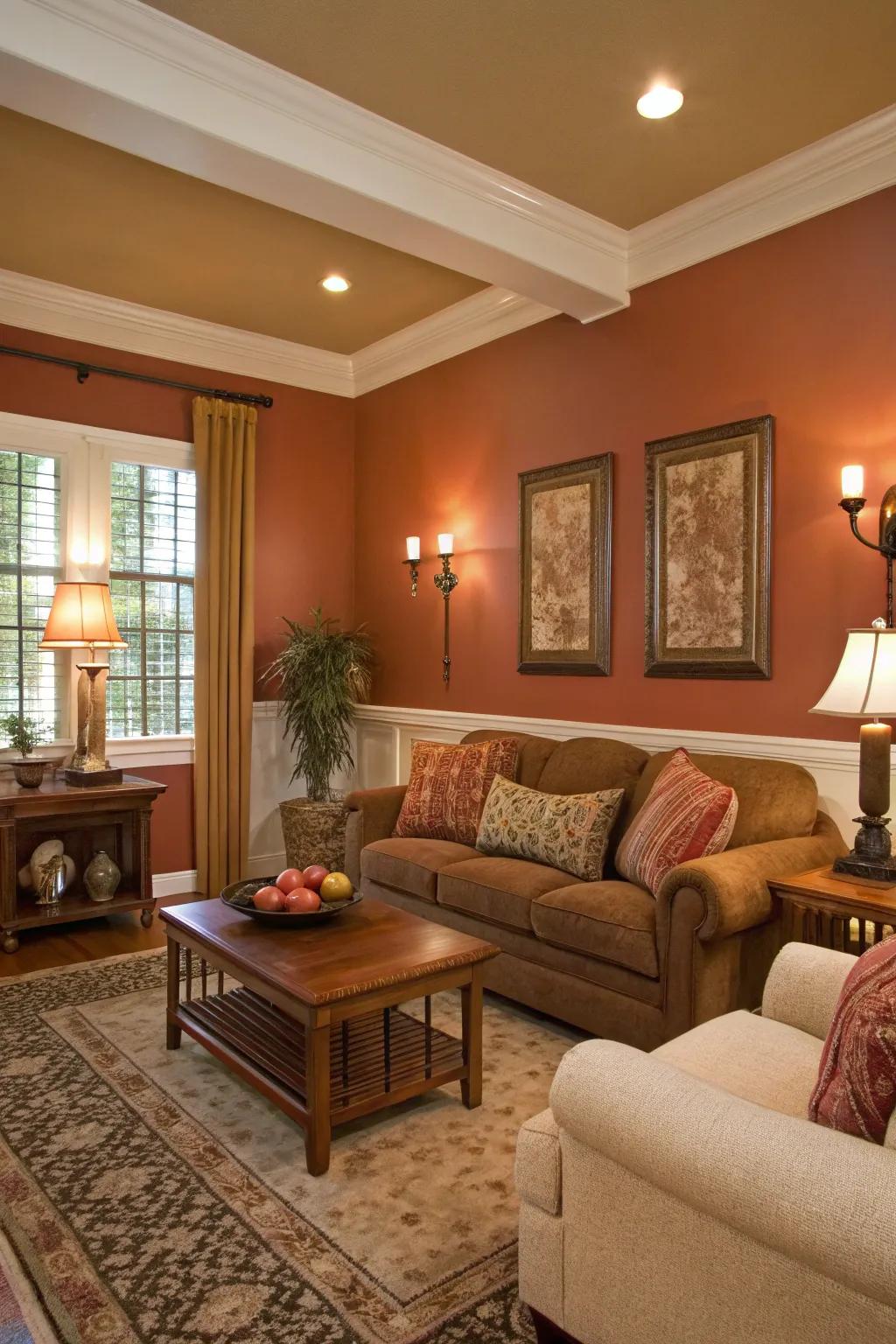 Earthy ochre creates a welcoming ambiance.