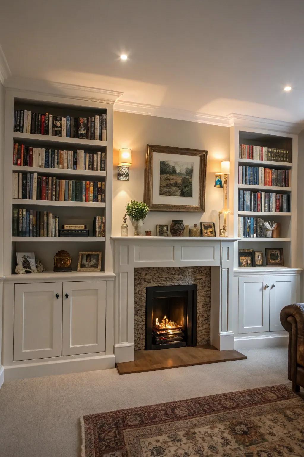 Built-in bookshelves add charm and functionality to the keeping room.