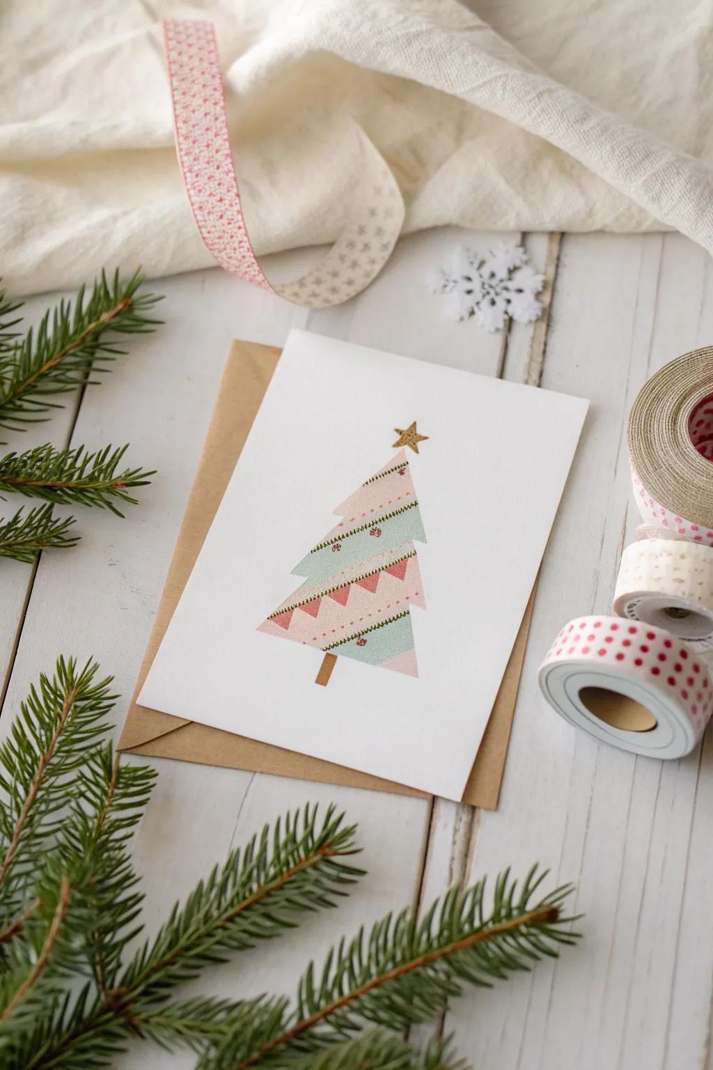 Craft stunning minimalistic Christmas cards with washi tape for a charming, handmade holiday touch.