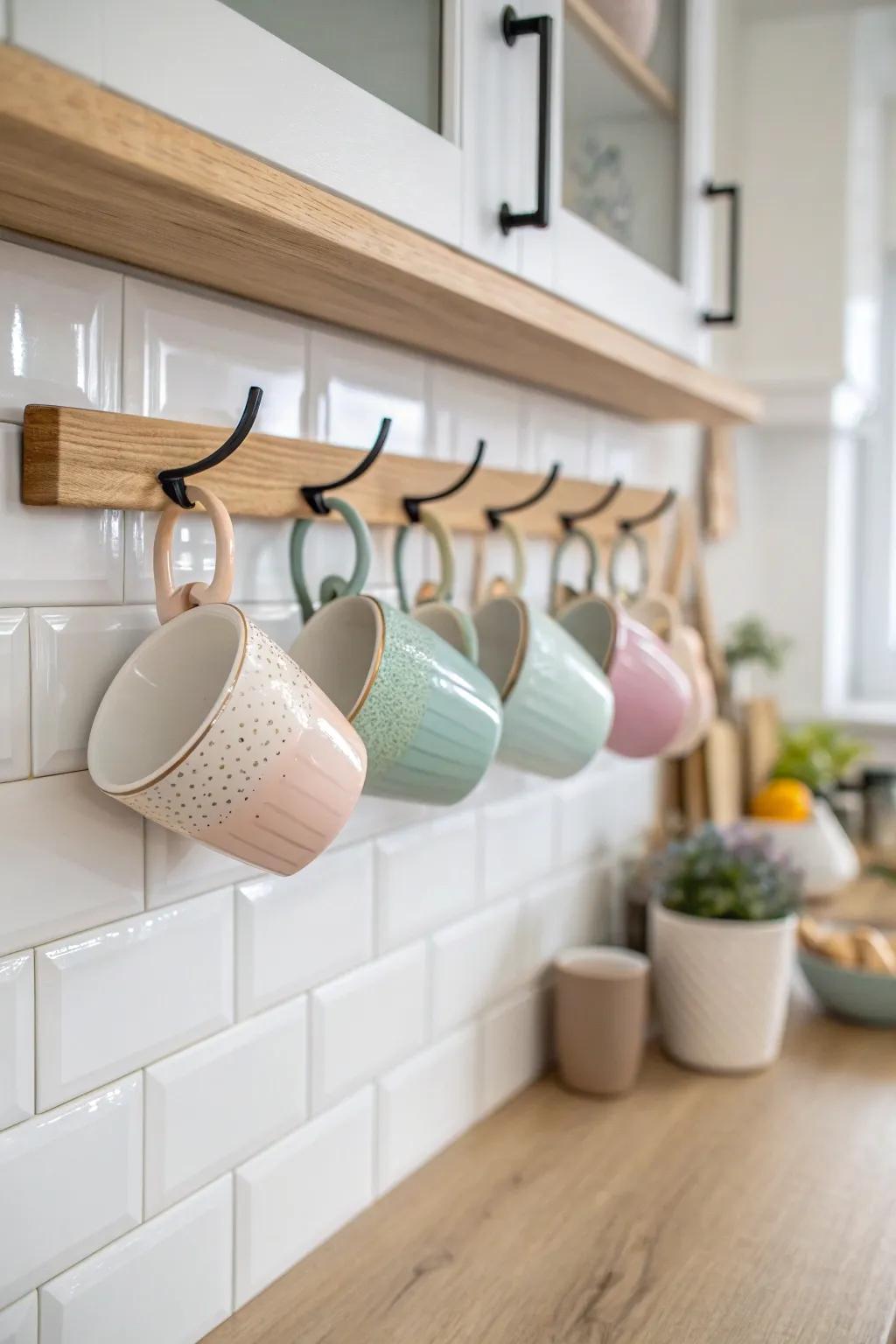 Add a touch of farmhouse charm with a beautifully crafted peg rail for your favorite kitchen mugs.