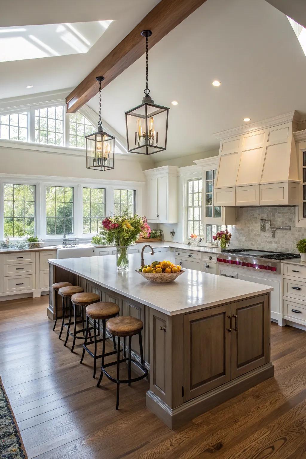 A kitchen island provides functionality and a focal point for gatherings.