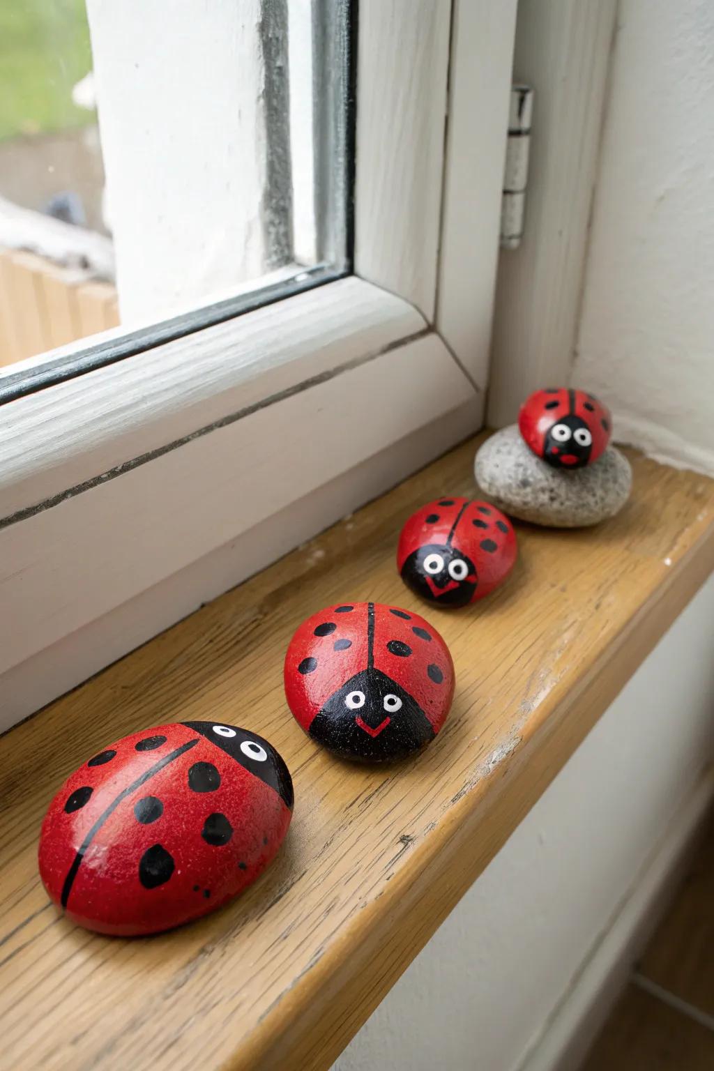 Charming Ladybug Rock Families: A Touch of Nature's Artistry on Your Windowsill
