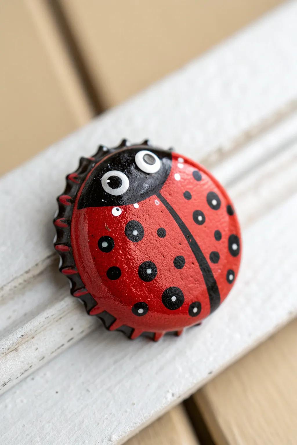 Transform bottle caps into charming ladybug magnets for a touch of playful elegance on your fridge.