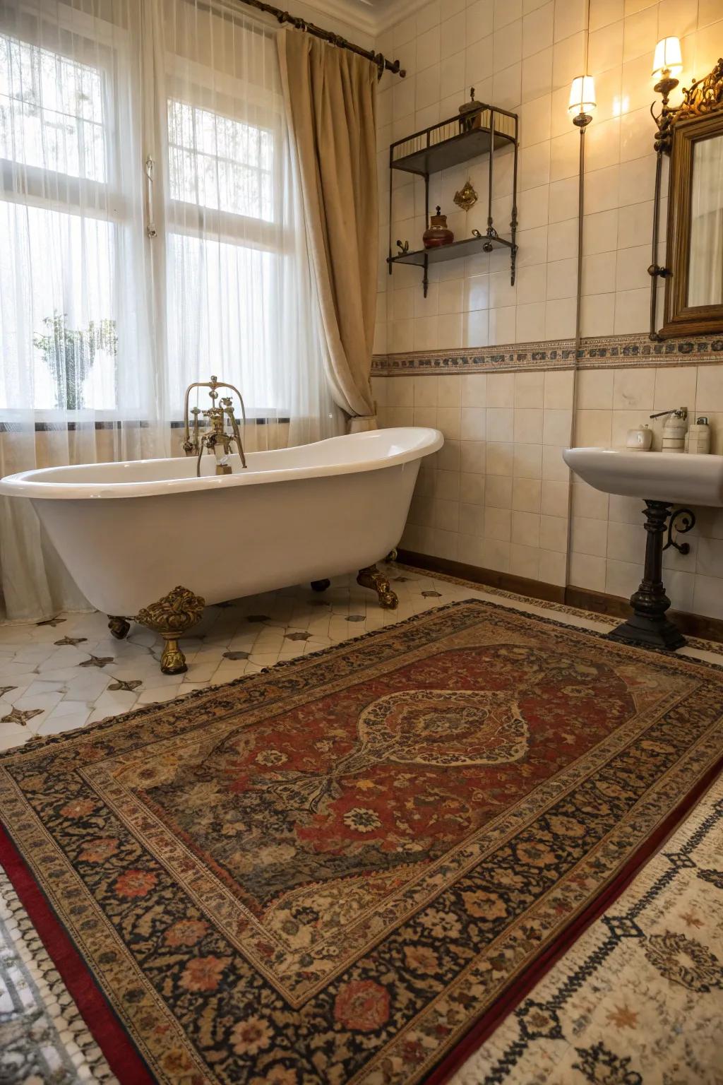 Oriental rugs add a timeless charm to any bathroom.