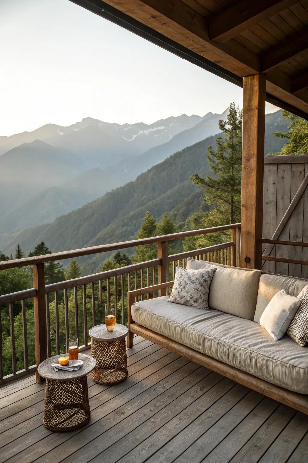 A deck setup designed to enjoy breathtaking views.