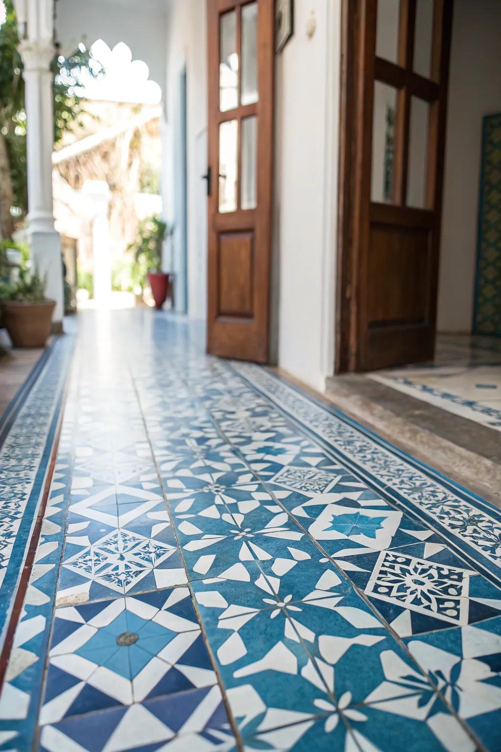 Bold flooring choices can define and elevate the entryway’s aesthetic.