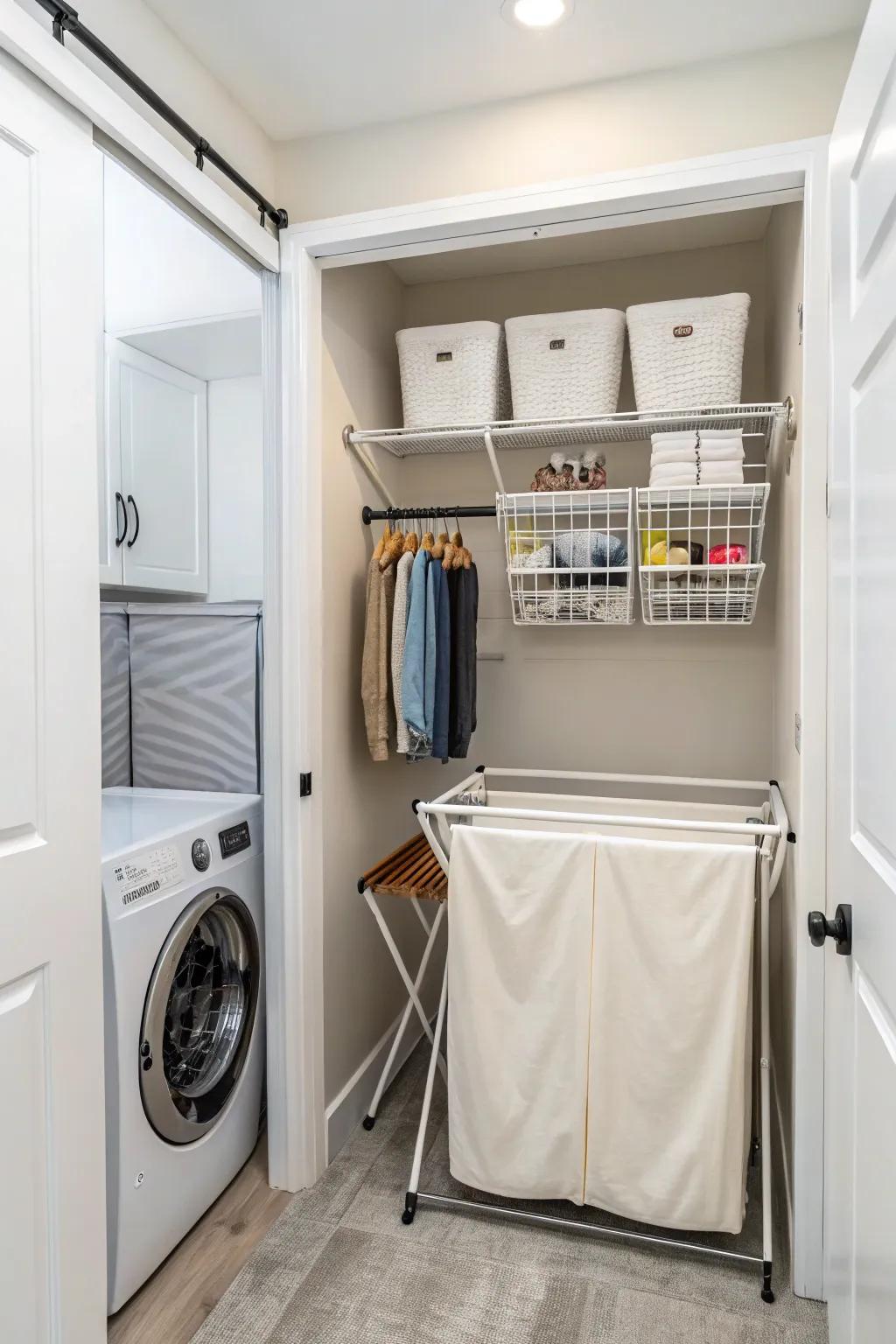 Maximize your laundry closet space with vertical storage solutions.