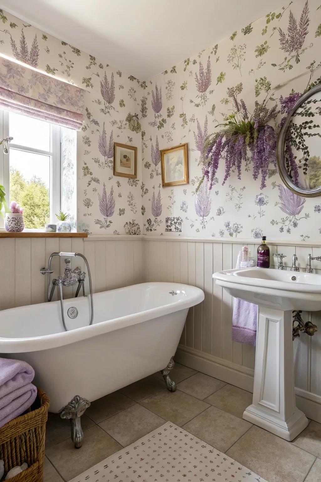 A French-inspired lavender bathroom that whispers romance and elegance.