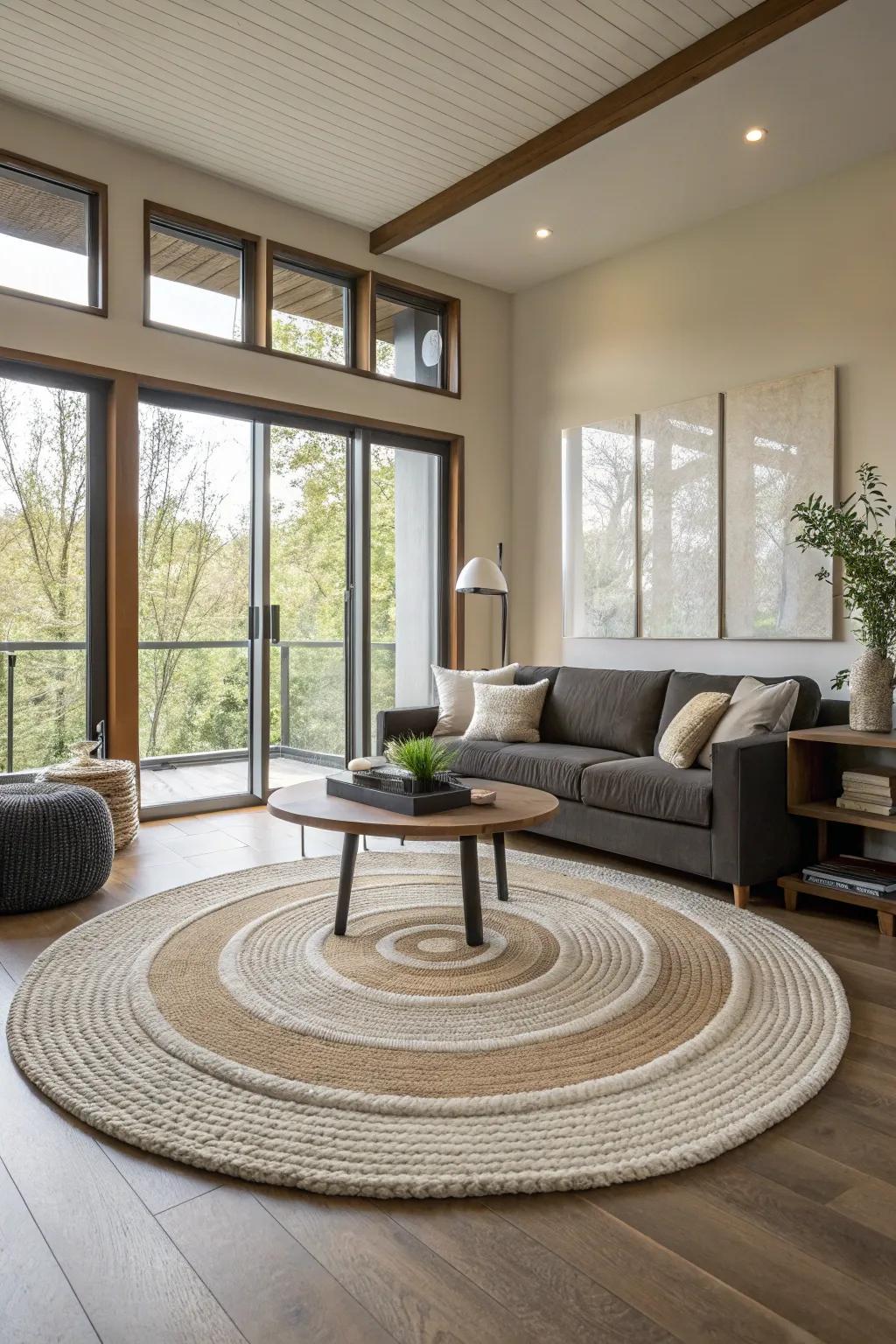 Mixing rug shapes can bring an element of surprise to your decor.