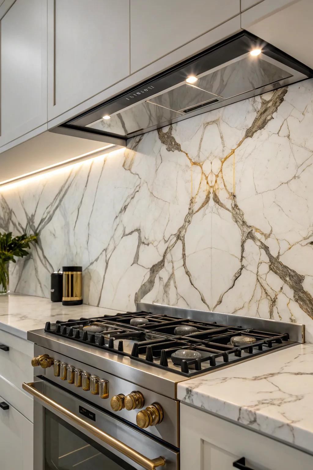 Elevate your kitchen aesthetics with a striking marble backsplash accent.