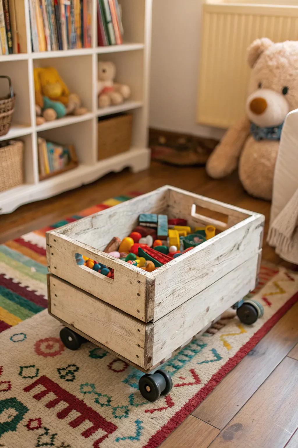 Rustic elegance with a vintage crate for Lego storage.