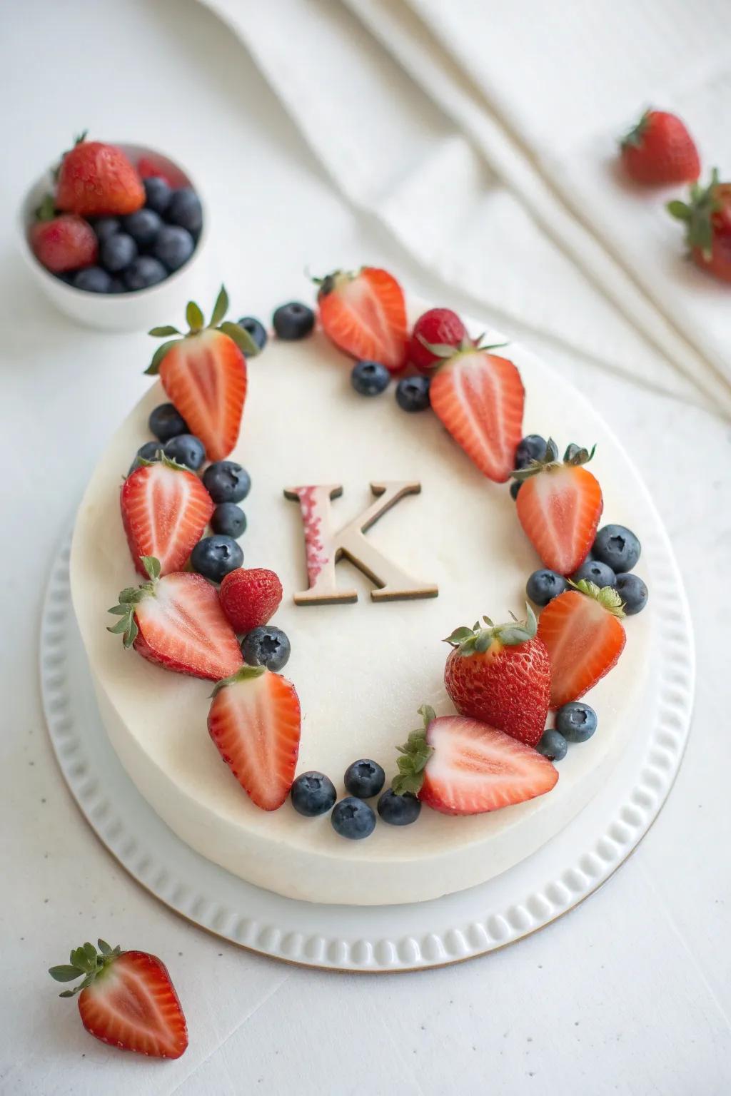 Elevate your dessert game with this stunning Fruit Garnish K Cake, where simplicity meets natural beauty.