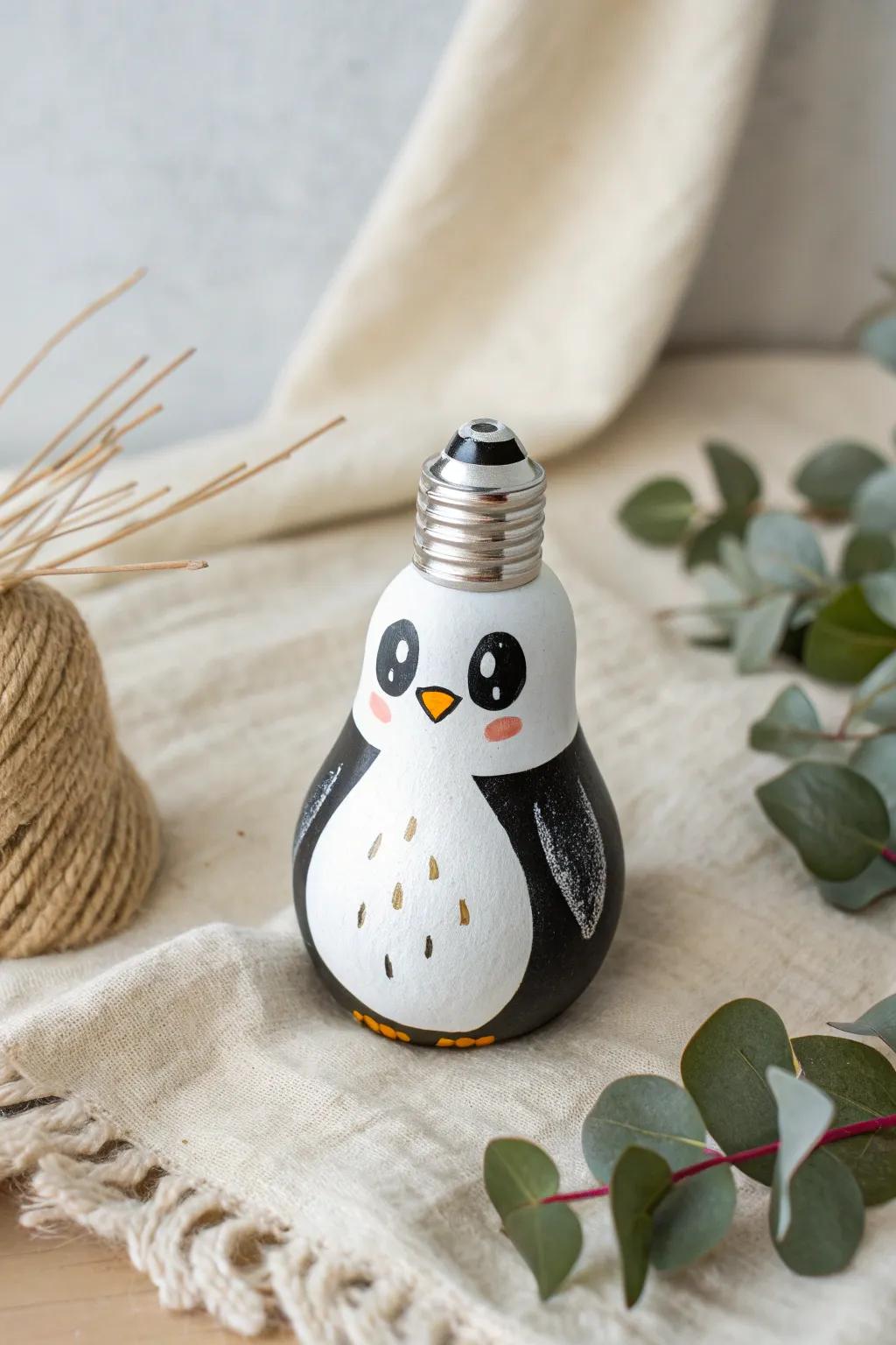 Transform your old light bulbs into adorable penguin figures for a touch of winter whimsy!