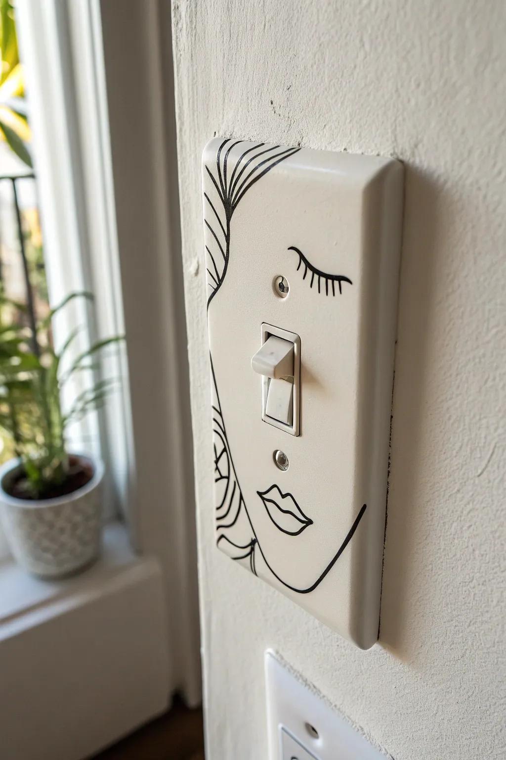 Transform your light switch into a modern masterpiece with minimalist line art.