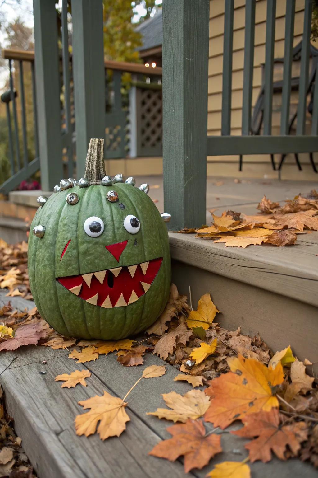 Unleash your creativity with a monster-themed pumpkin, perfect for Halloween.