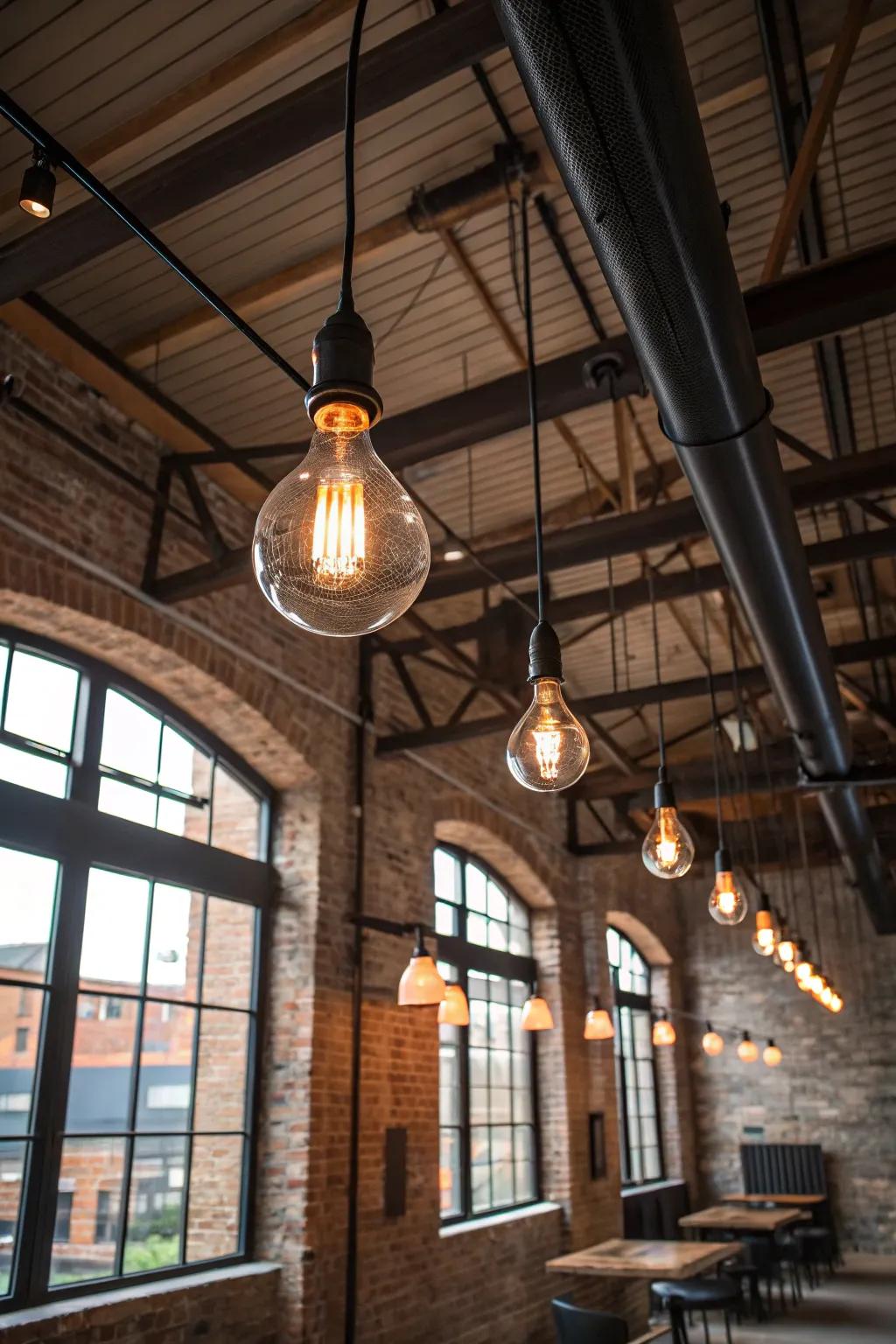 Industrial lighting adds charm and draws attention to your loft's height.