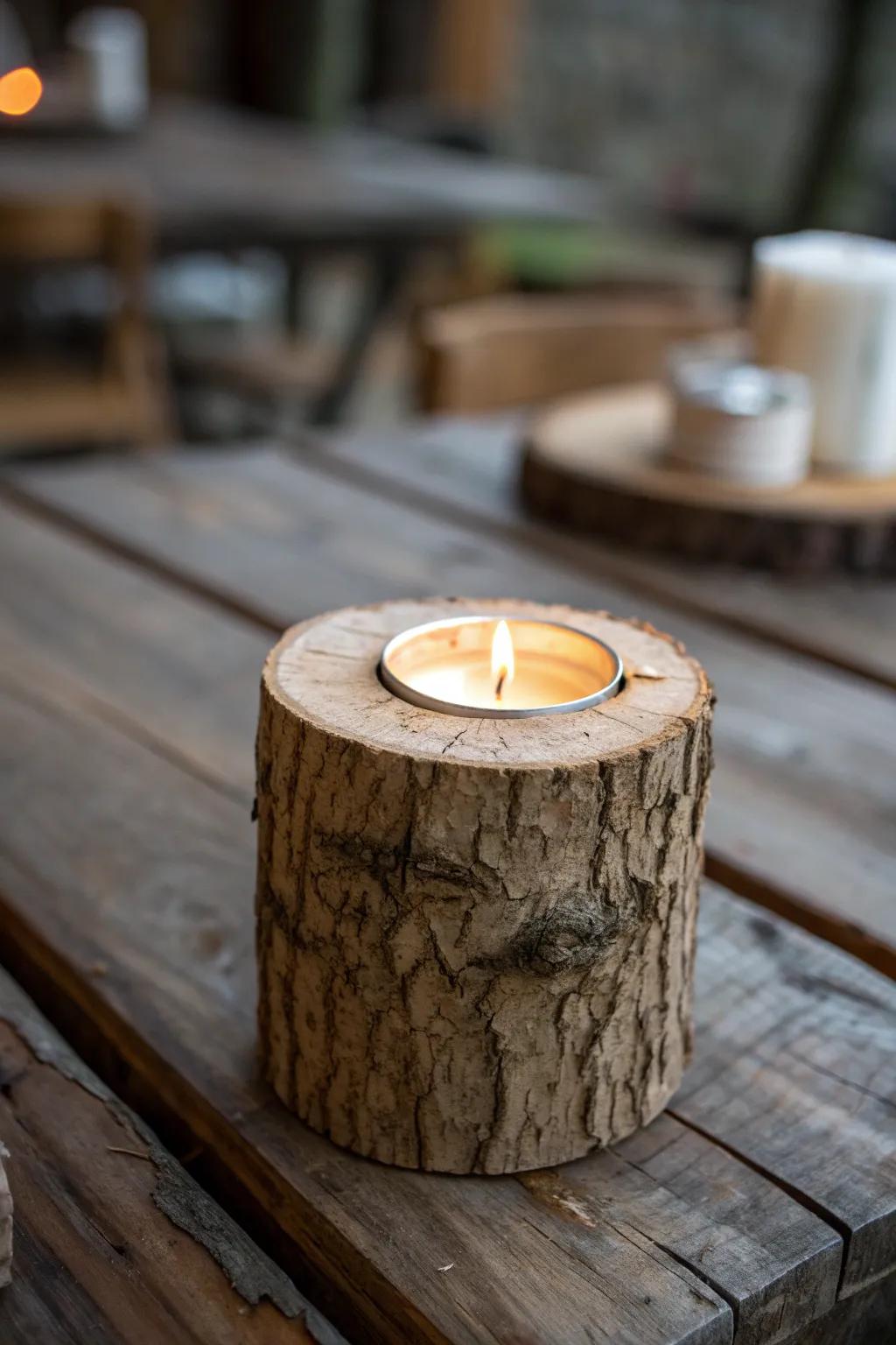 Illuminate your space with the rustic charm of DIY log candle holders.