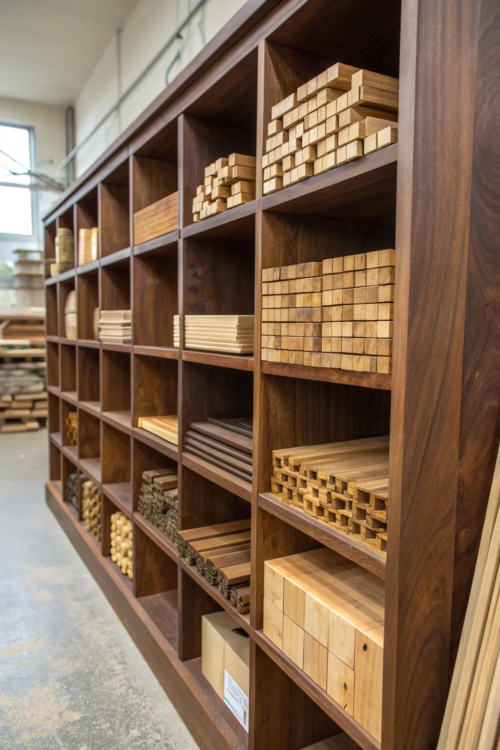 Elevate your woodworking space with beautifully crafted multi-compartment shelving, the perfect blend of organization and style.