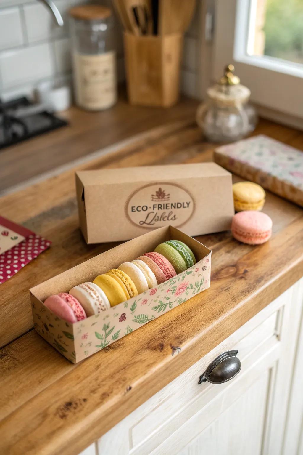 Sustainable elegance with kraft paper macaron boxes.