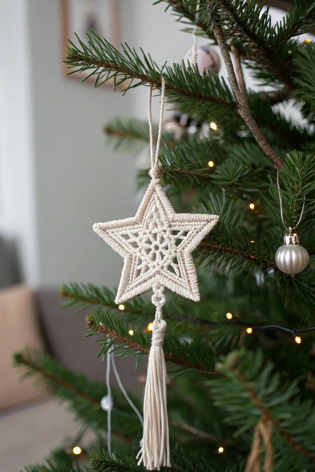 Embrace minimalism with a ringless star macrame ornament.