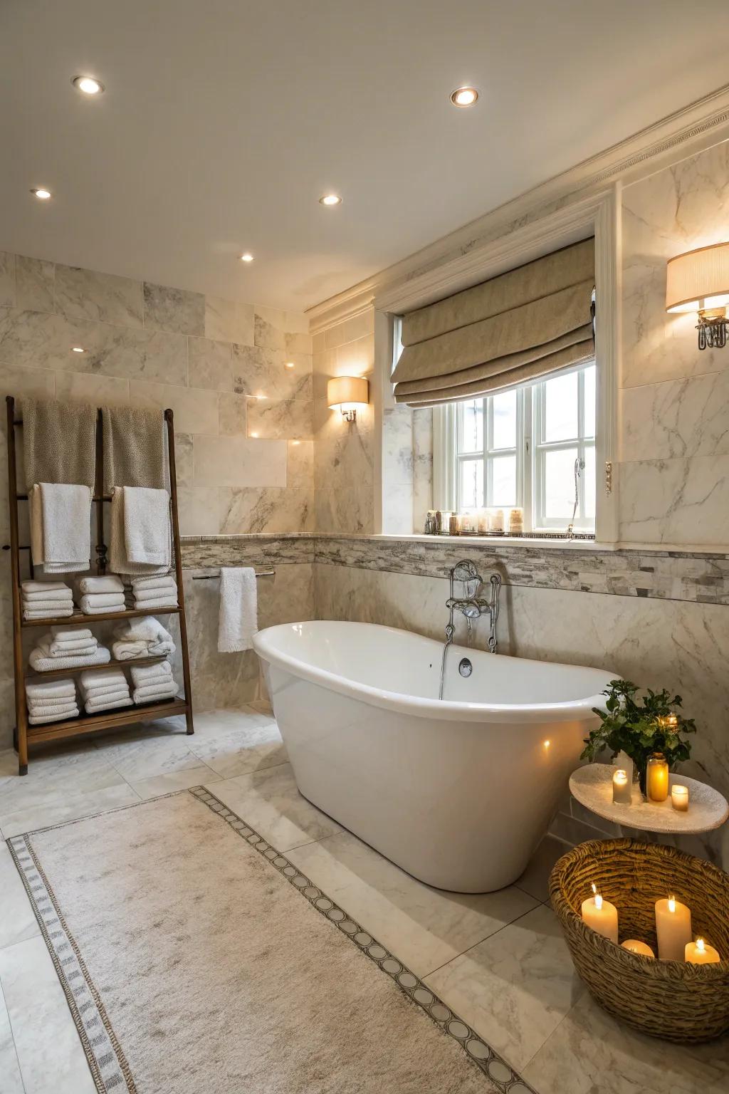 A freestanding bathtub offers a spa-like retreat in your master bathroom.