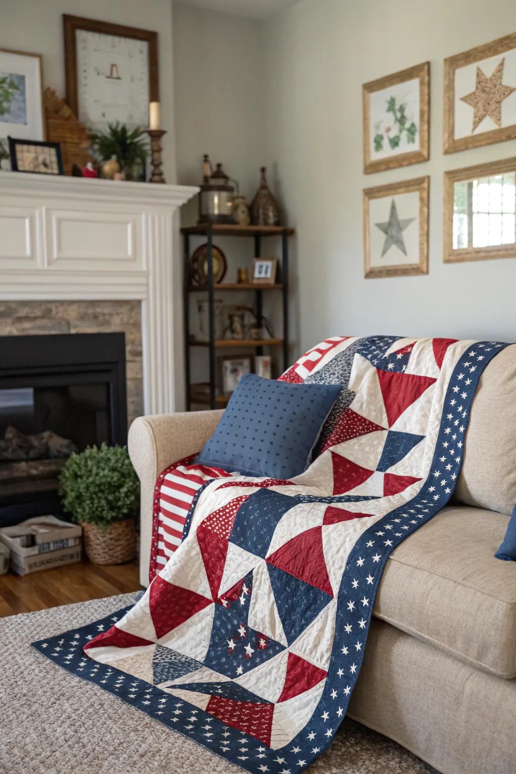 Handmade patriotic quilts offer warmth and a personal touch.