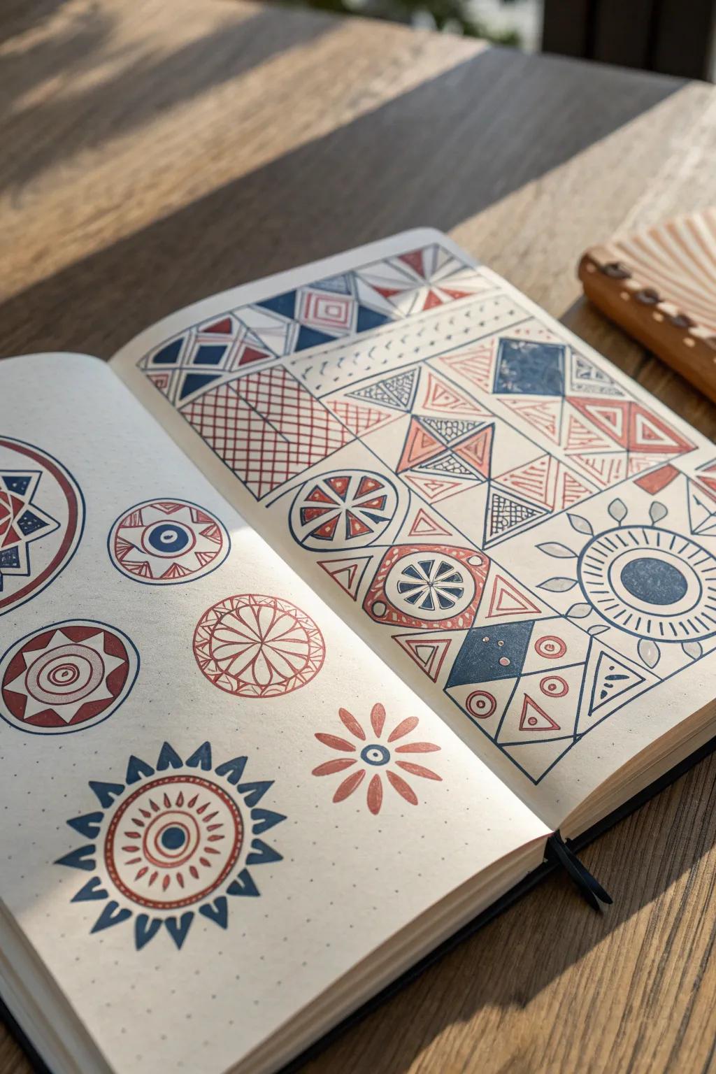 Transform your sketchbook into a captivating canvas with bold geometric patterns.