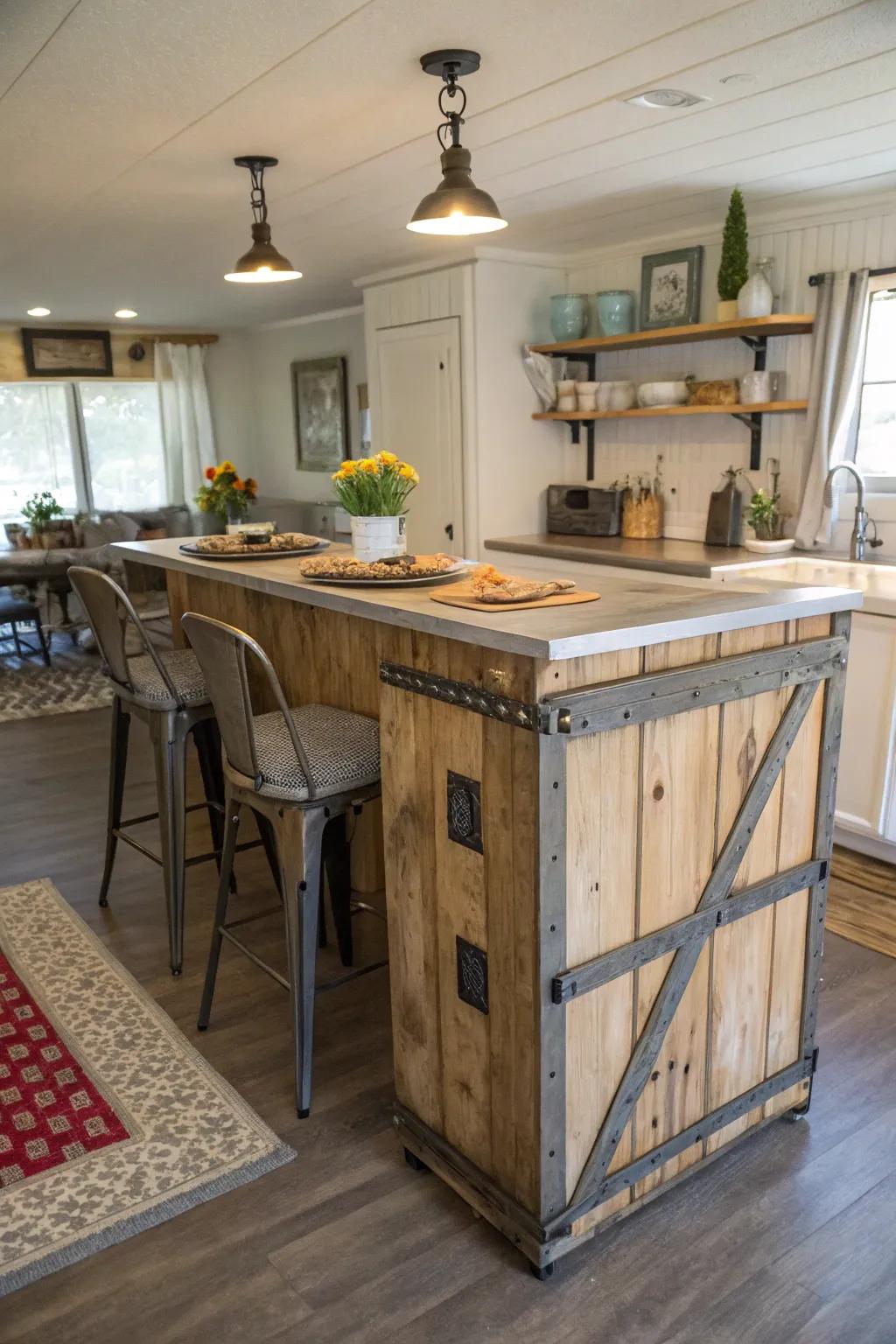 A rustic farmhouse island adds warmth and character to any kitchen.