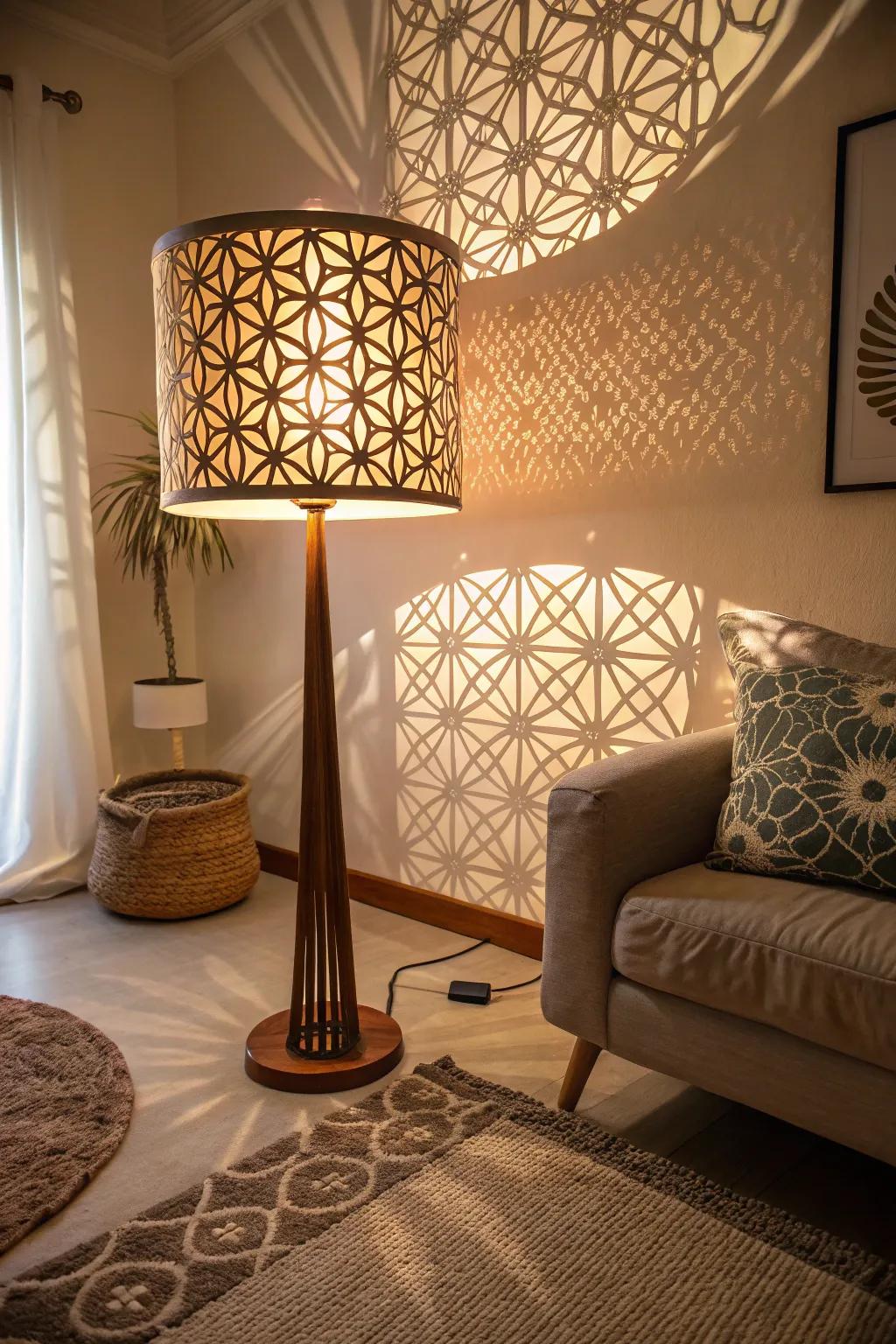 Create ambiance with a unique geometric lampshade.