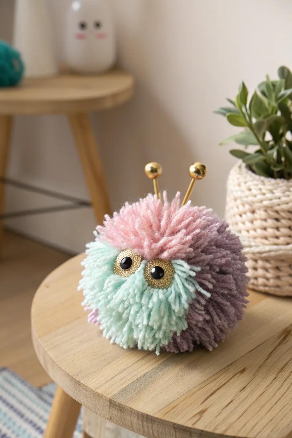 Create your own adorable pom-pom monster: a touch of whimsy and charm for your crafty moments!