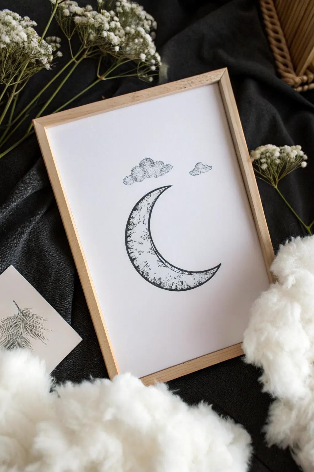 Embrace simplicity and serenity with this dreamy moon and clouds scene.