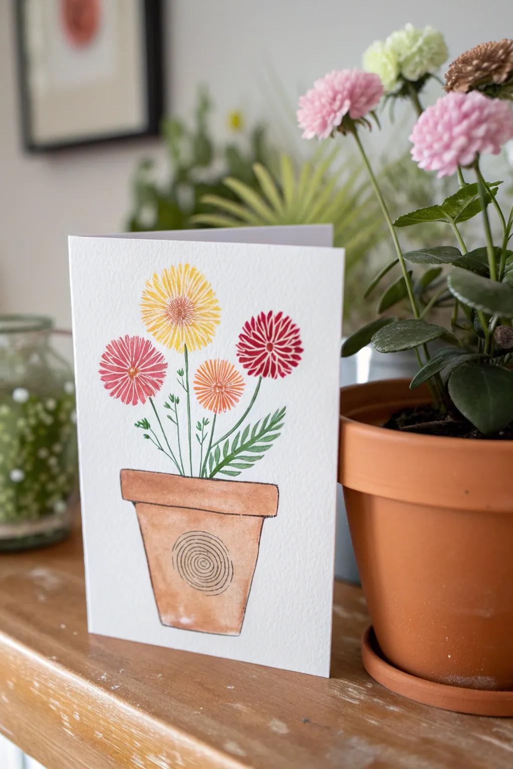 Craft a heartfelt masterpiece with these charming fingerprint flower pot cards, perfect for Mother's Day!