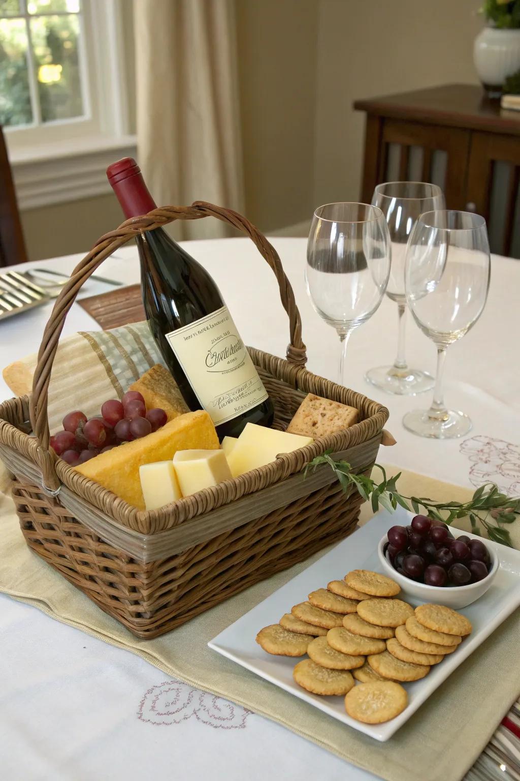 Create a sophisticated wine and cheese experience for mom.