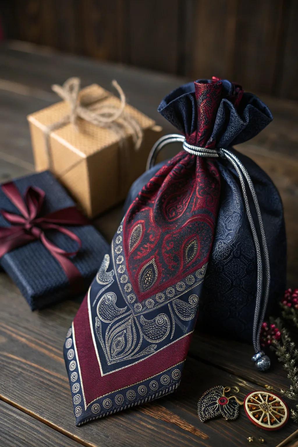 Elevate your gift-giving with handcrafted charm: a necktie transformation.