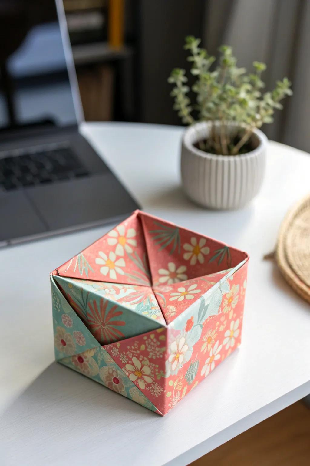 Elevate your desk with a burst of color and craftsmanship: Discover the art of origami note boxes.