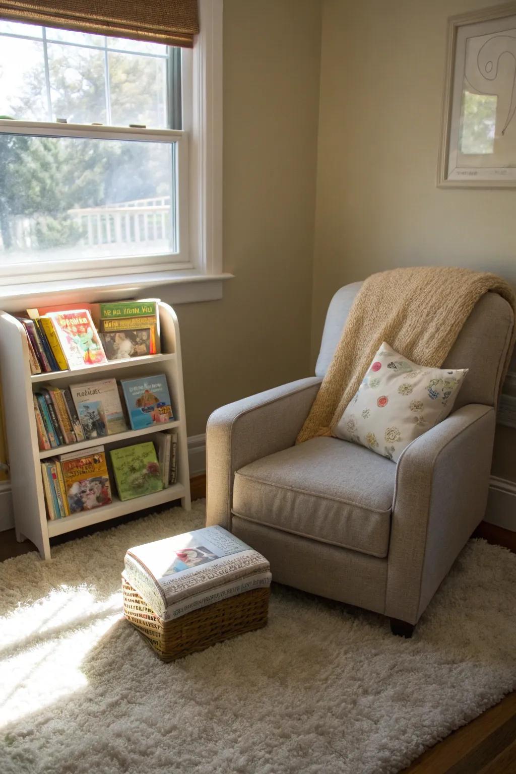 A cozy reading nook, perfect for snuggling and storytelling.