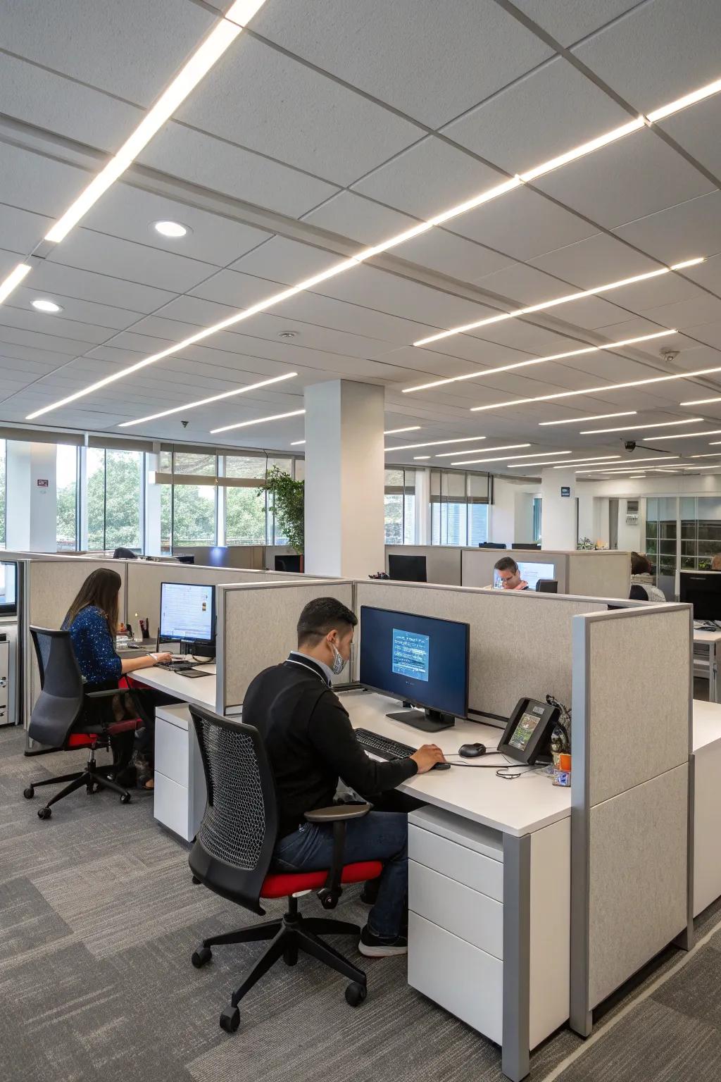 High-tech cubicles designed for the modern, tech-savvy office.