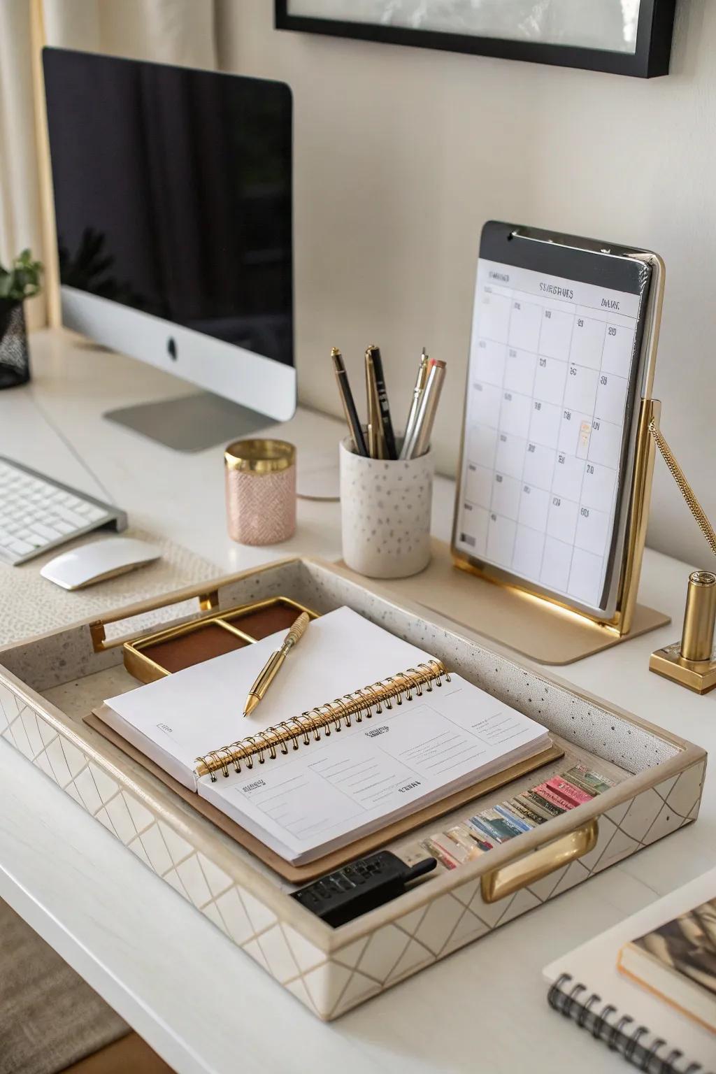 A desktop tray corrals clutter while adding style to your office.