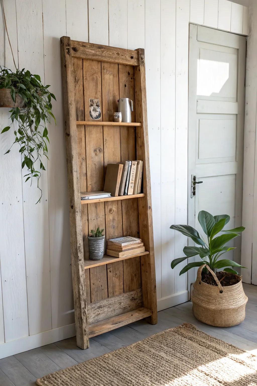 Transform history into style: This charming door-turned-bookshelf blends rustic charm with minimalist elegance. 📚✨ #UpcycledDesign #ScandiBoho