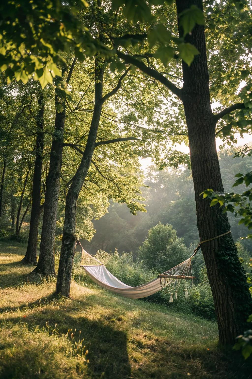 A portable hammock offering tranquility in nature.