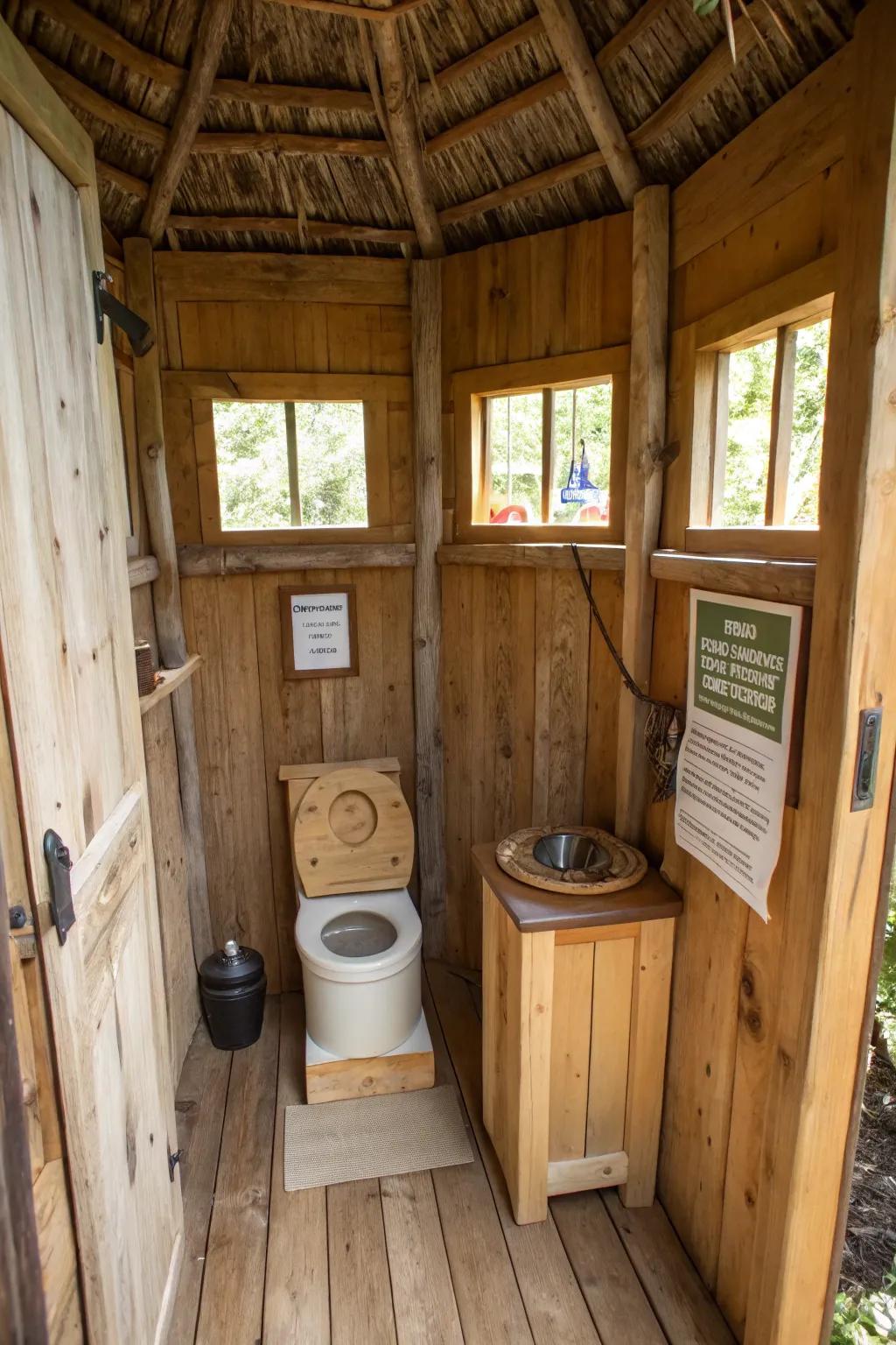 Eco-friendly and efficient, composting toilets are ideal for outhouse bathrooms.