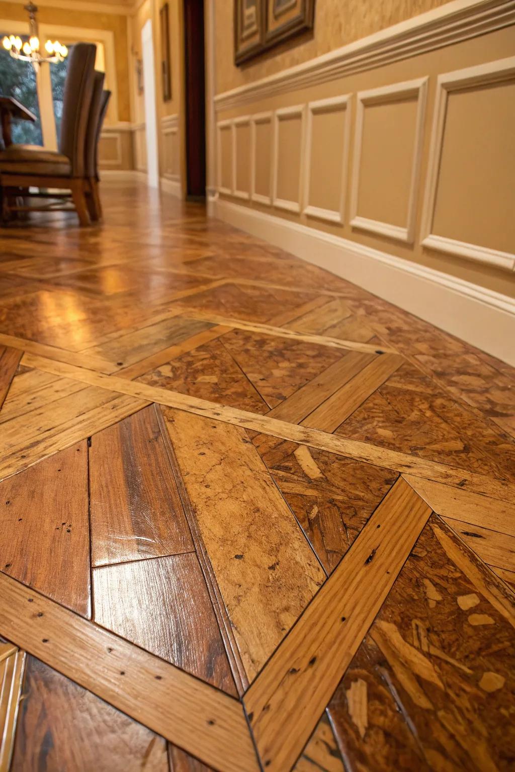 Transform your space with the rustic charm of a hardwood-inspired OSB floor.